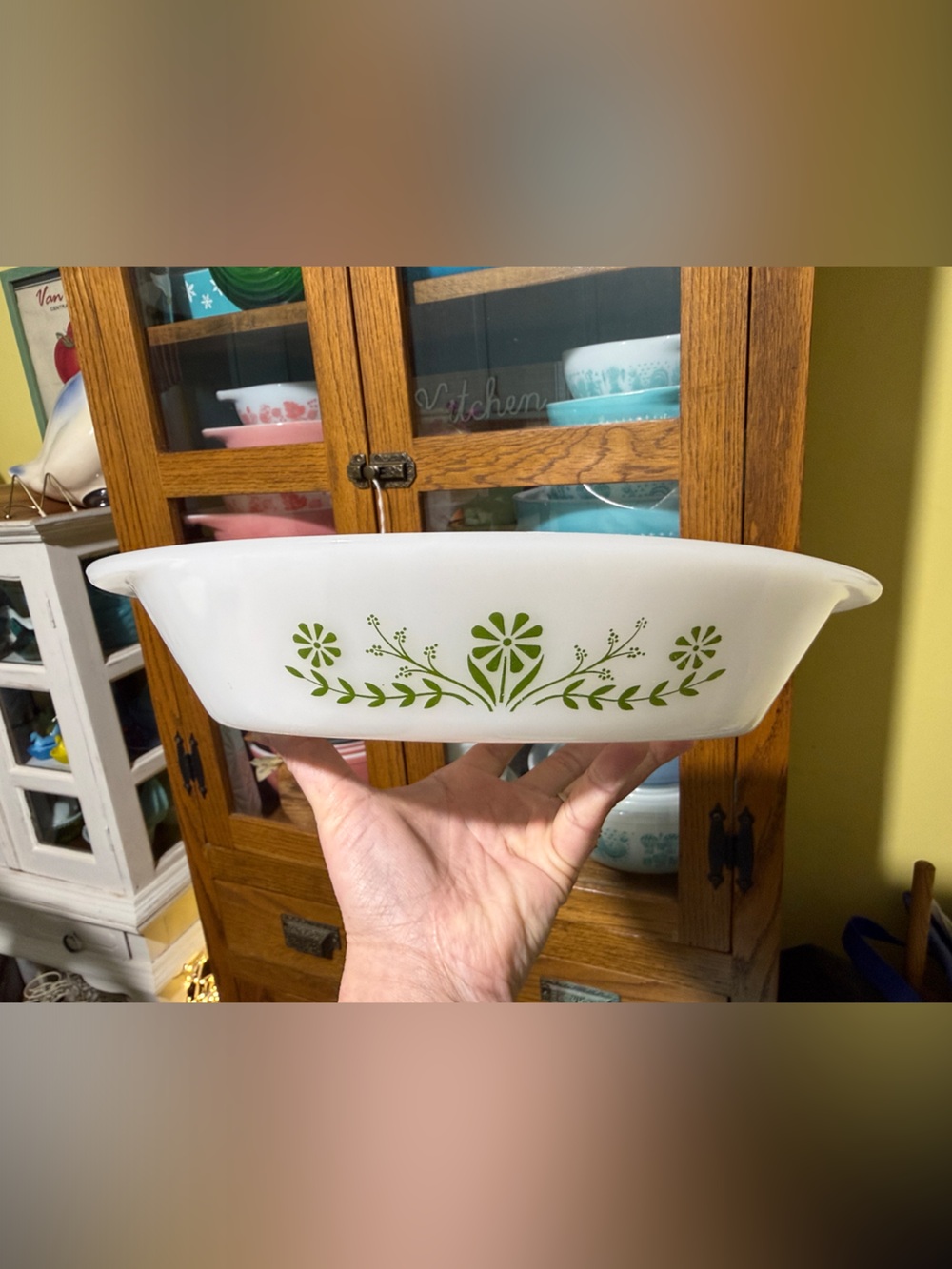 Glasbake green daisy divided j2352 casserole
